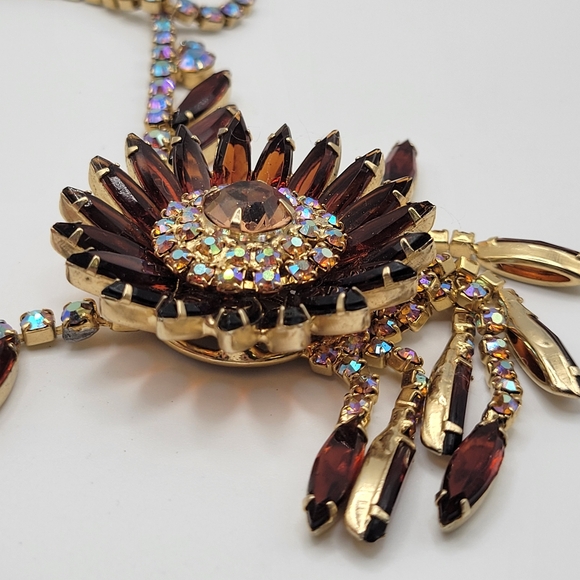 VTG Juliana Necklace | Amber/Topaz & AB Rhinestones | Verified | *AS IS* - Picture 4 of 12